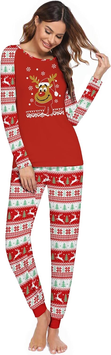 image:imageEkouaer Christmas Pajamas for Women Cute Print Long Sleeve Pj Lounge SetChristmas Reindeer