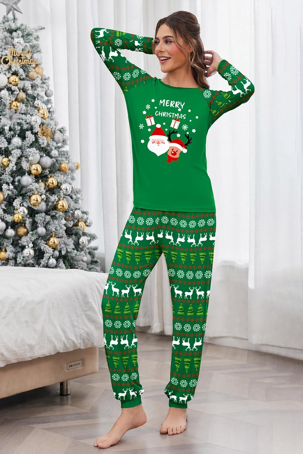 image:imageEkouaer Christmas Pajamas for Women Cute Print Long Sleeve Pj Lounge SetGreenmerry Christmas
