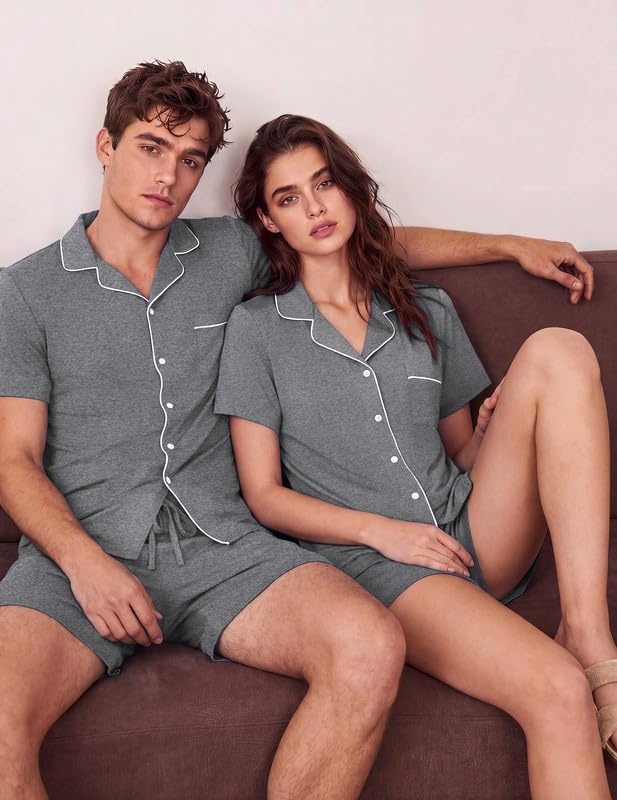 image:imageEkouaer Matching Pajamas for Couples Short Sleeve Pjs 2 Piece Lounge SetsGray