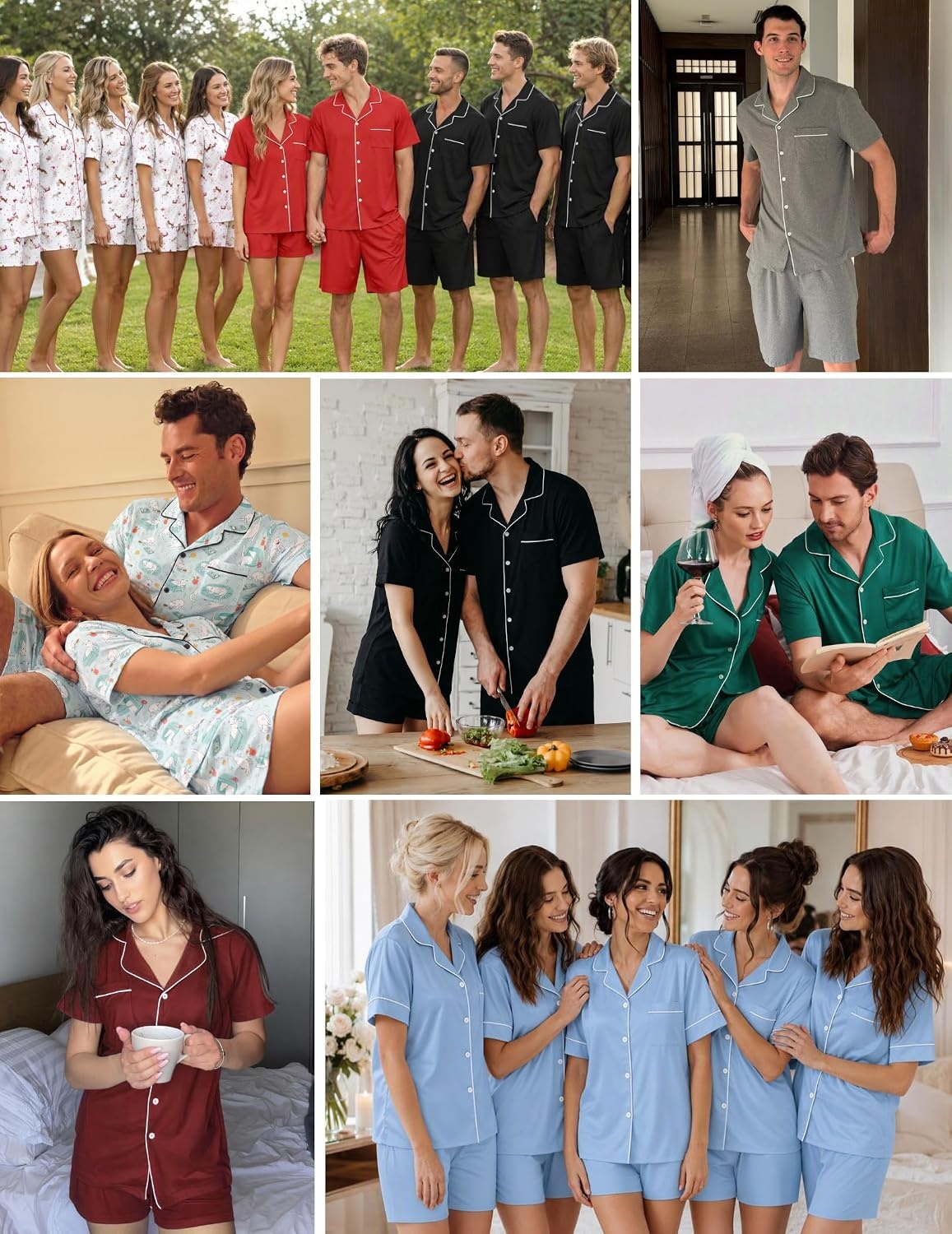 image:imageEkouaer Matching Pajamas for Couples Short Sleeve Pjs 2 Piece Lounge SetsGreen