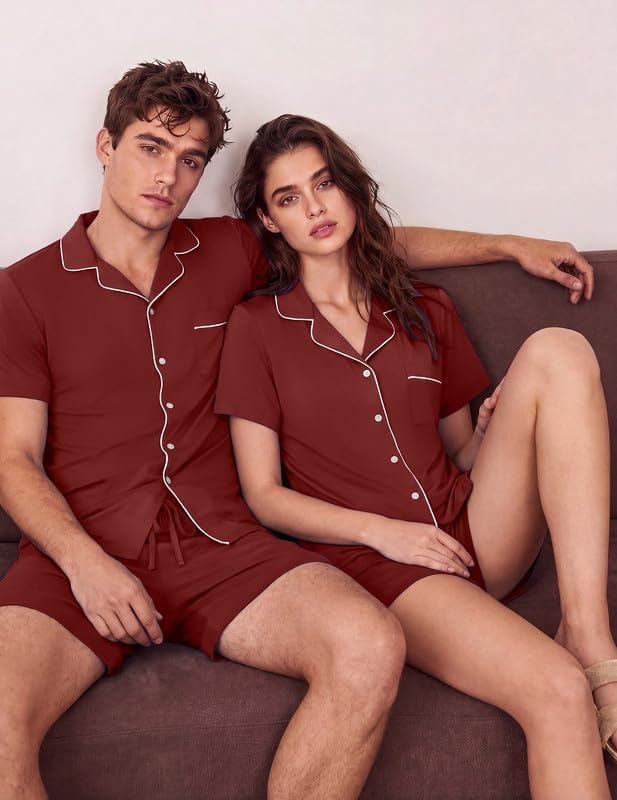 image:imageEkouaer Matching Pajamas for Couples Short Sleeve Pjs 2 Piece Lounge SetsWine Red