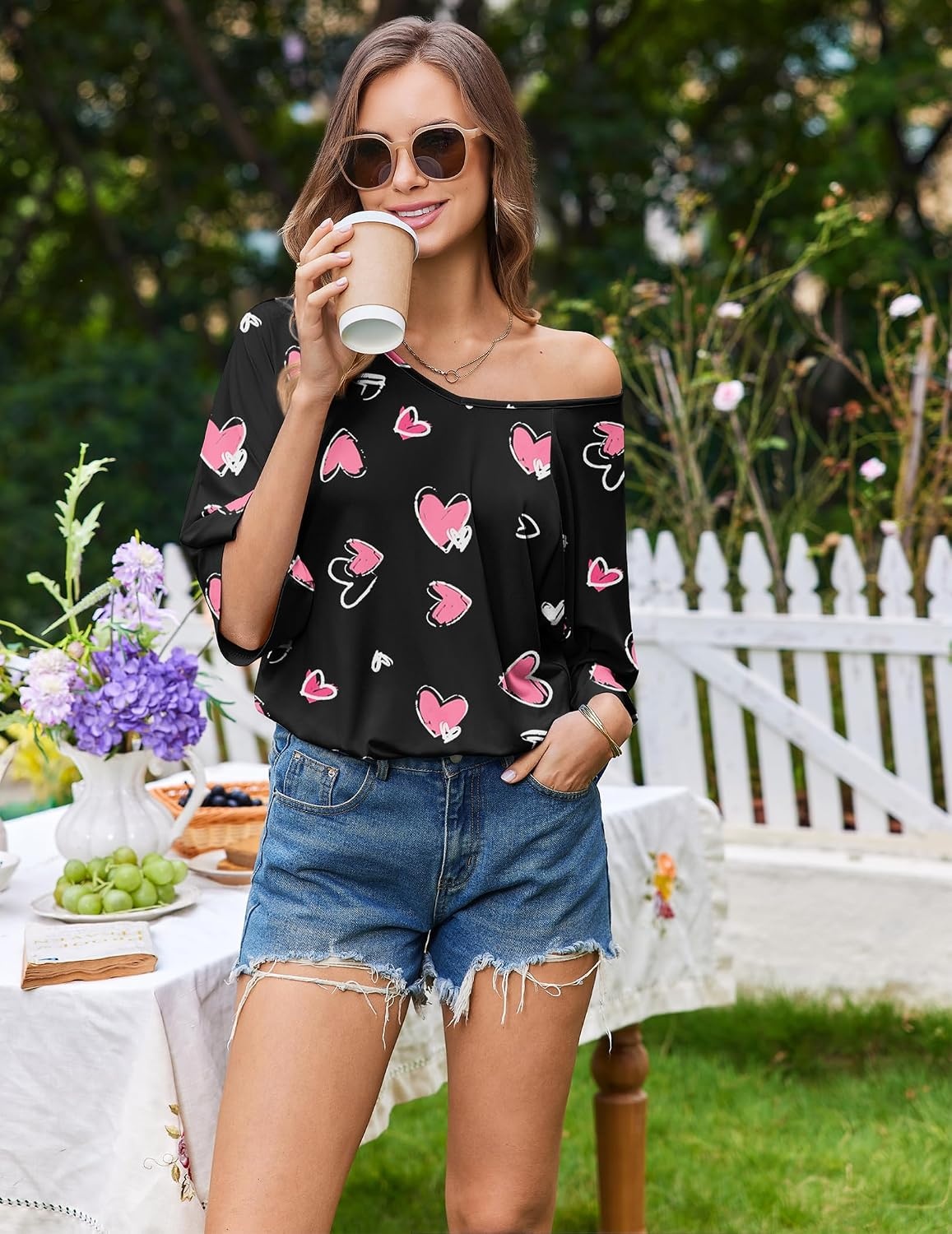 image:imageEkouaer Nightgowns for Women Deep V Neck Sleep Shirt Oversized Night ShirtBlack Heart