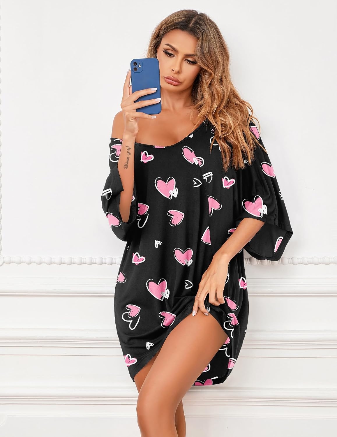 image:imageEkouaer Nightgowns for Women Deep V Neck Sleep Shirt Oversized Night ShirtBlack Heart