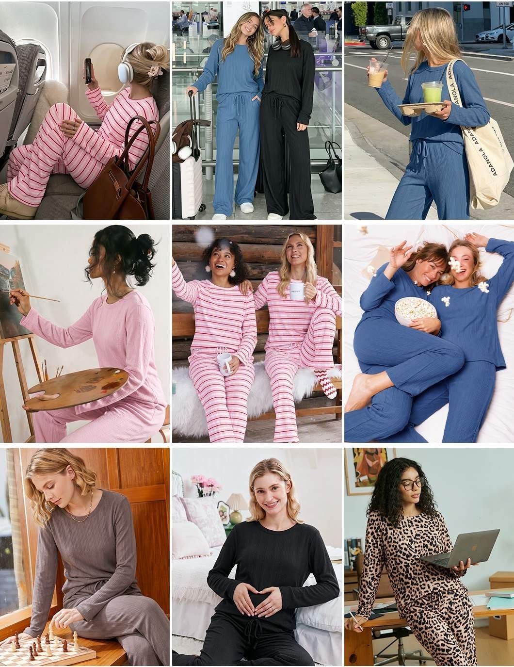 image:imageEkouaer Pajama Set Womens Soft Pjs 2 Piece Long Sleeve Lounge SetsGreyblue