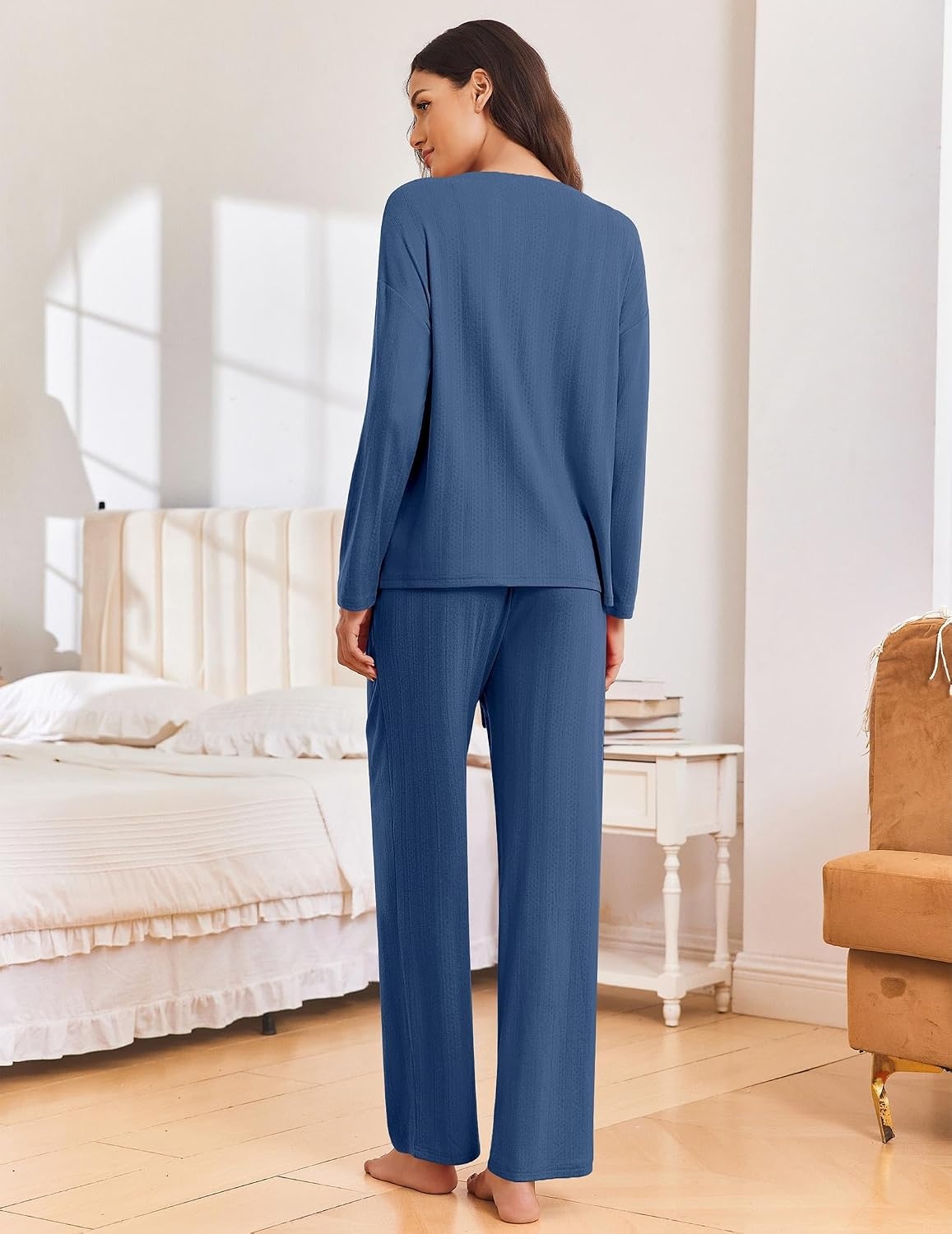 image:imageEkouaer Pajama Set Womens Soft Pjs 2 Piece Long Sleeve Lounge SetsGreyblue