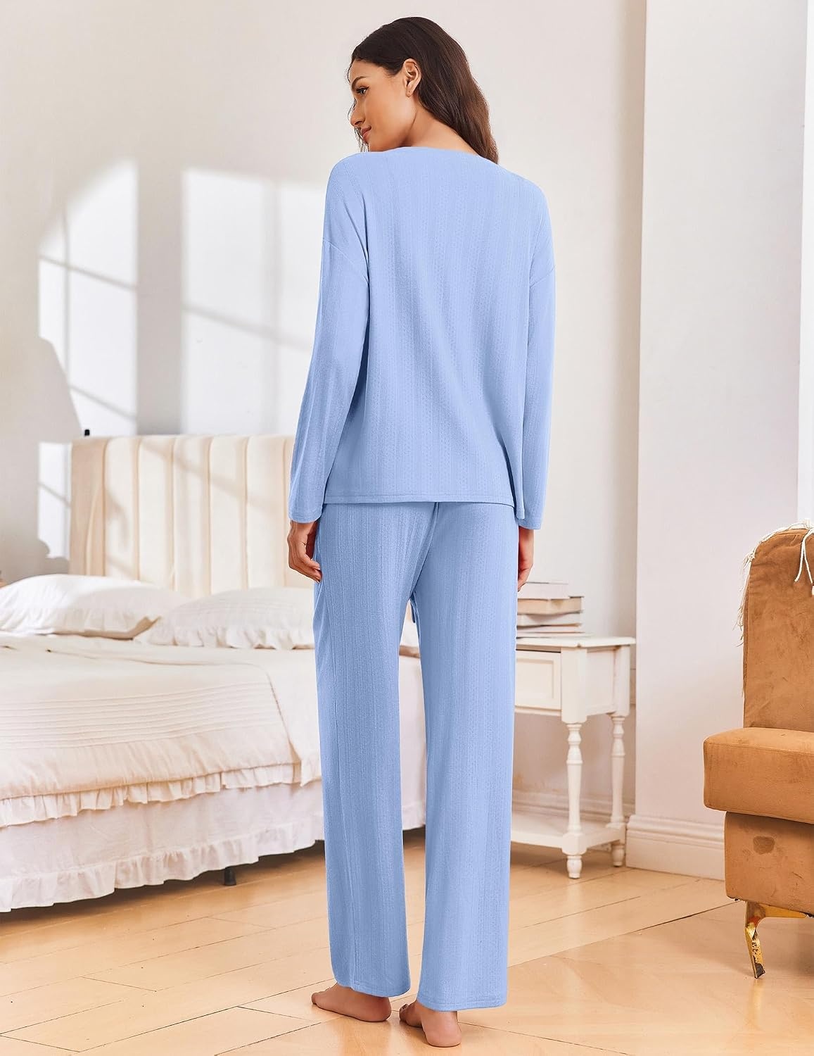 image:imageEkouaer Pajama Set Womens Soft Pjs 2 Piece Long Sleeve Lounge SetsIce Blue