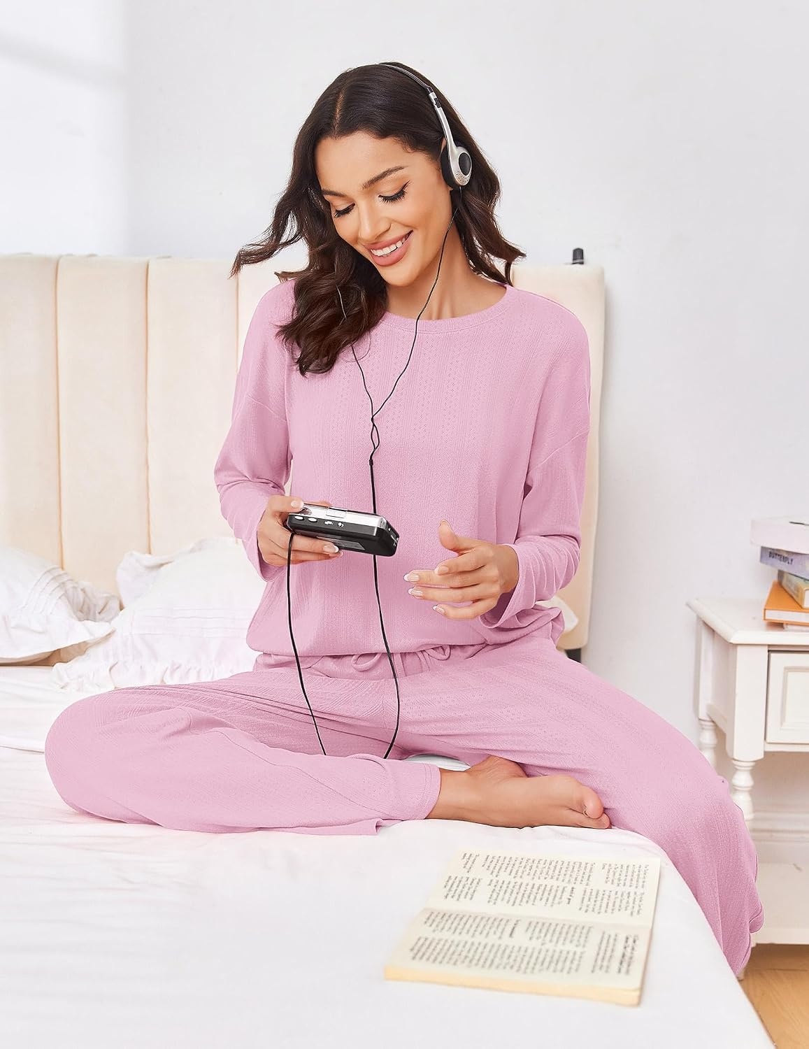 image:imageEkouaer Pajama Set Womens Soft Pjs 2 Piece Long Sleeve Lounge SetsPink