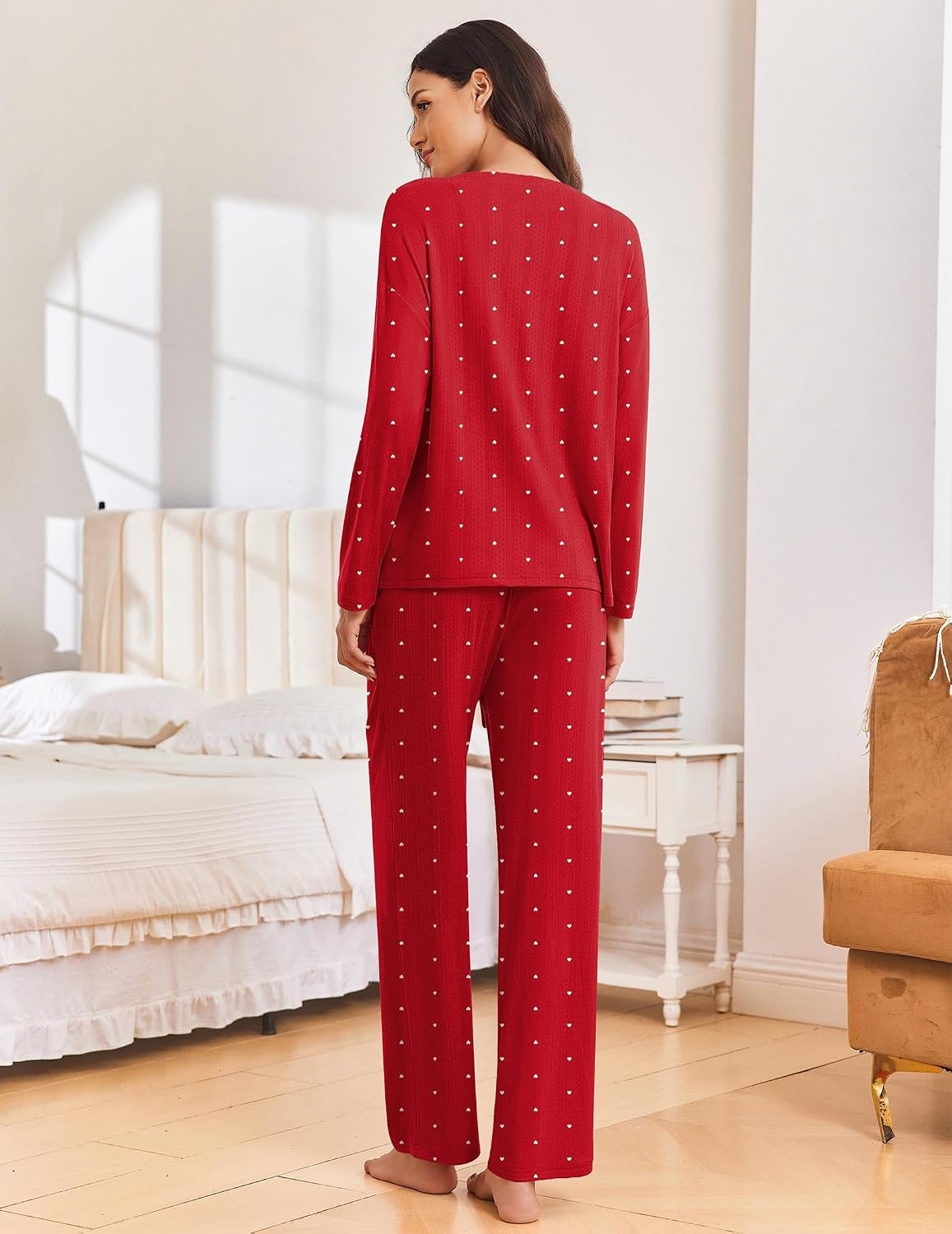 image:imageEkouaer Pajama Set Womens Soft Pjs 2 Piece Long Sleeve Lounge SetsRed Heart
