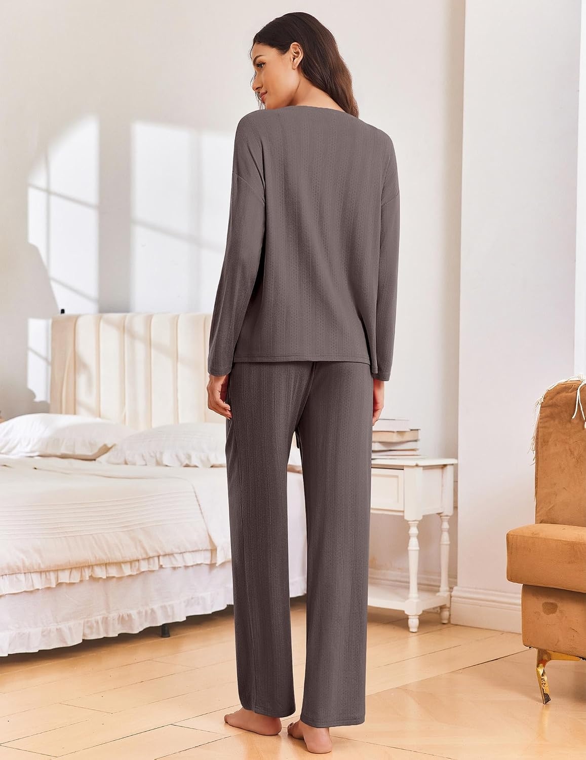 image:imageEkouaer Pajama Set Womens Soft Pjs 2 Piece Long Sleeve Lounge SetsTea Gray