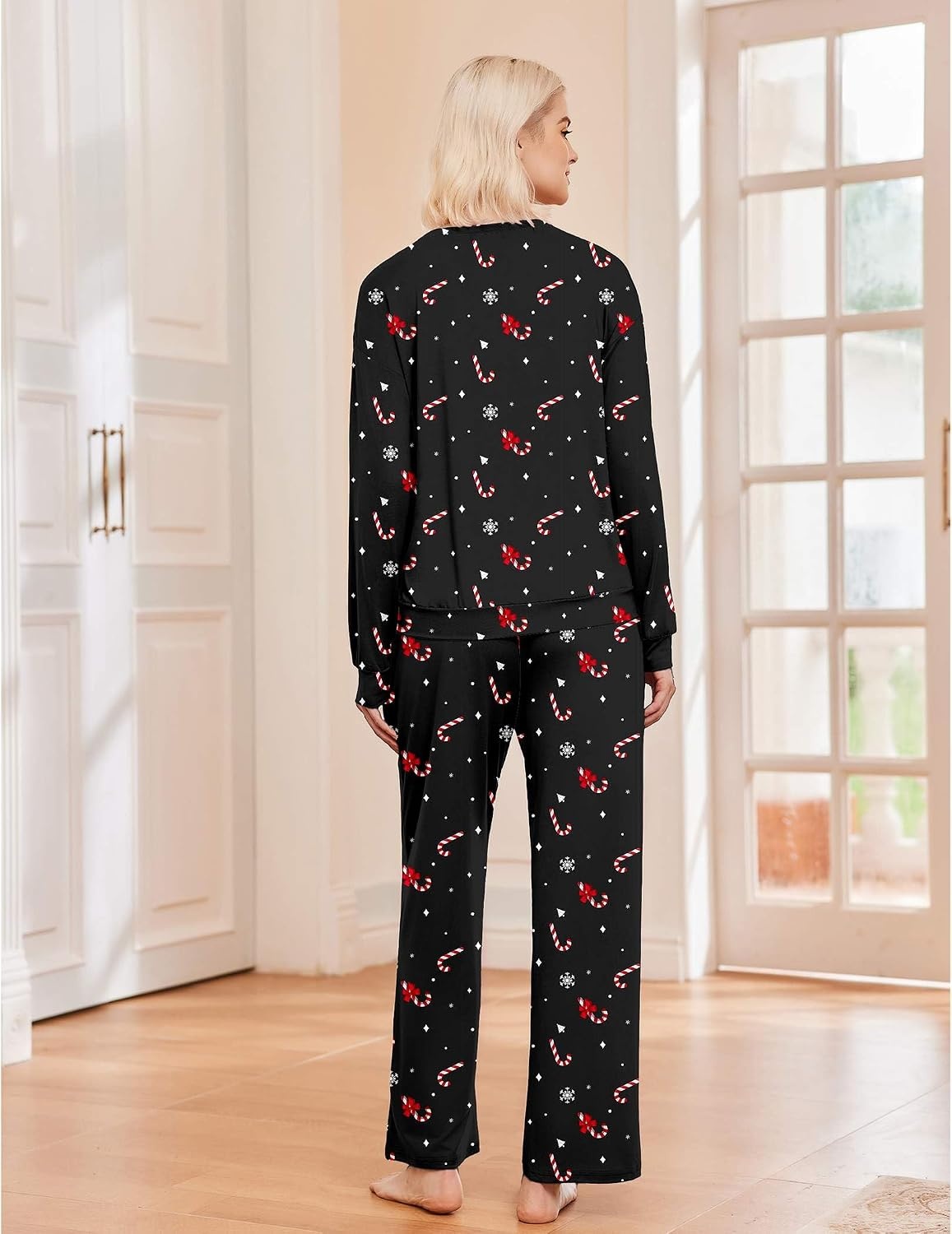 image:imageEkouaer Pajama Sets Women 2 Piece Long Sleeve Sleepwear Cozy Pjs LoungewearChristmas Black Candy