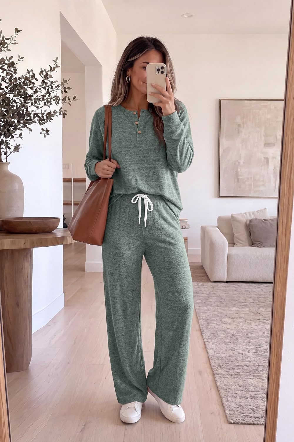 image:imageEkouaer Pajamas for Women Set Soft 2 Piece Lounge Set Fall OutfitsArmy