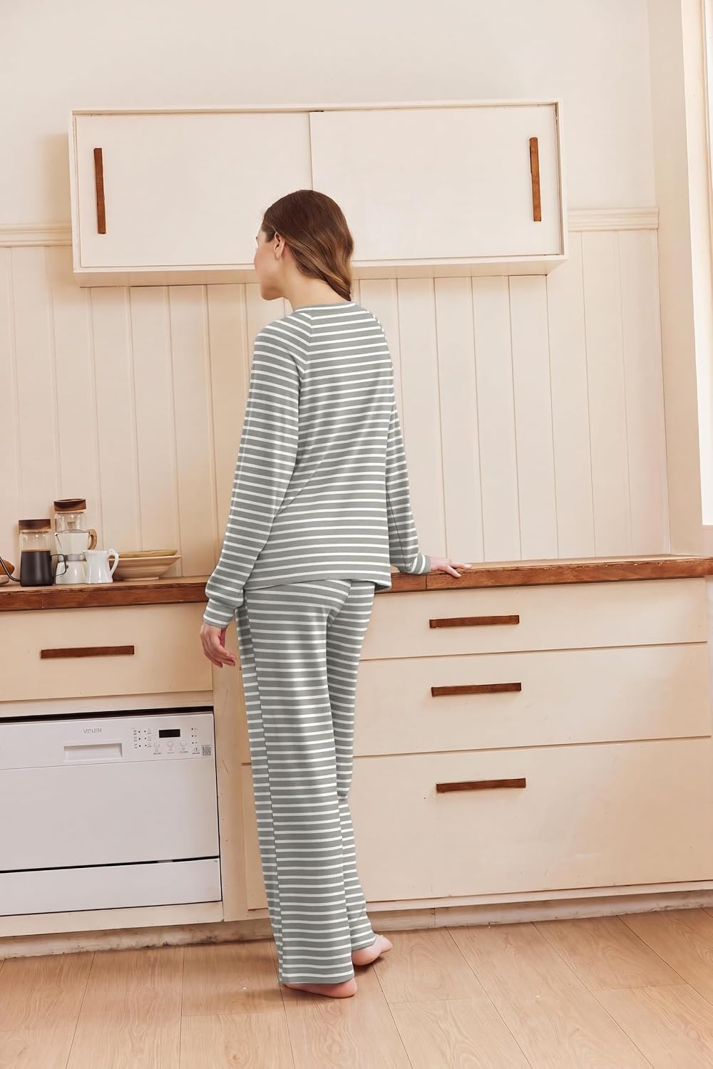 image:imageEkouaer Pajamas for Women Set Soft 2 Piece Lounge Set Fall OutfitsGrey Stripe
