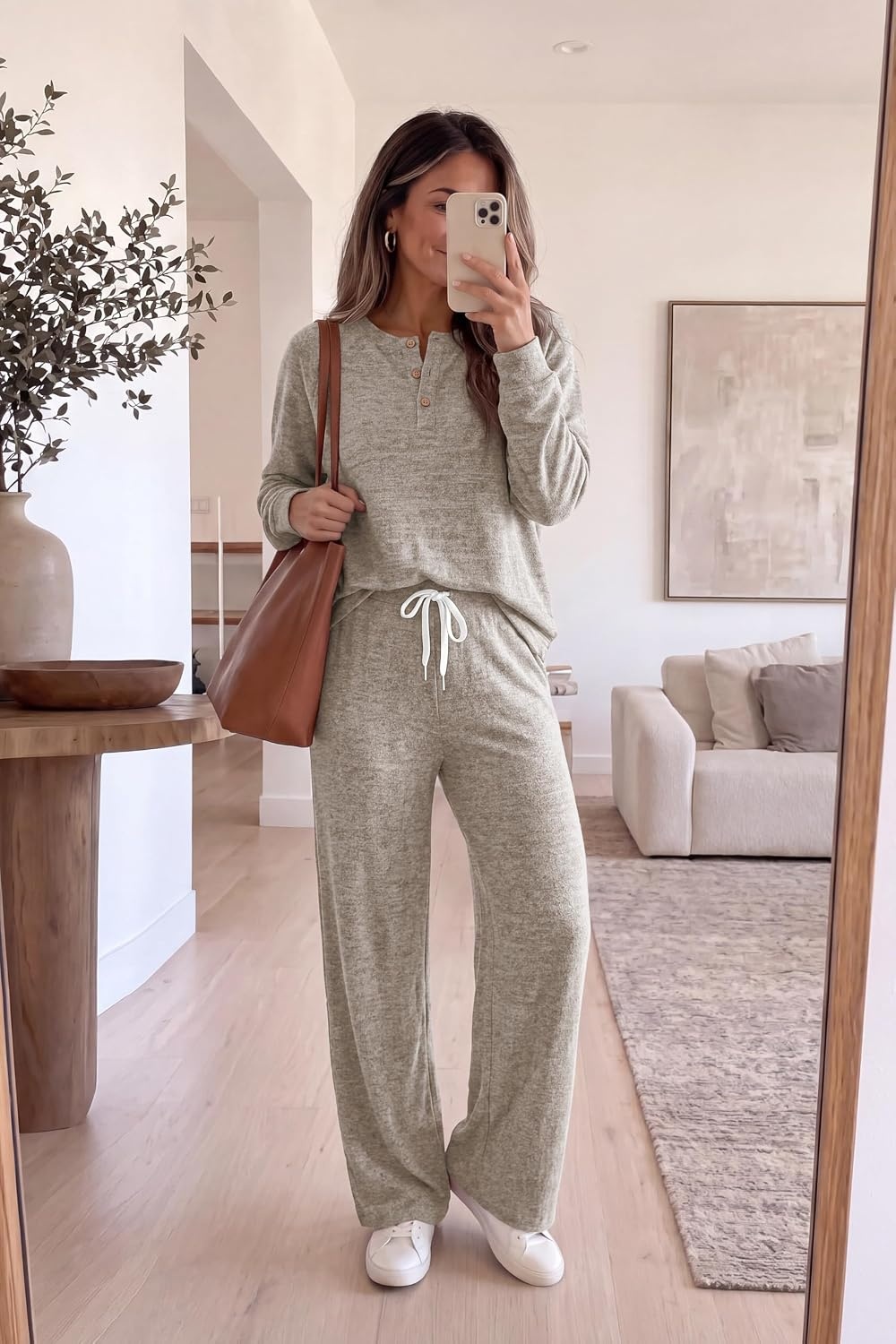 image:imageEkouaer Pajamas for Women Set Soft 2 Piece Lounge Set Fall OutfitsKhaki