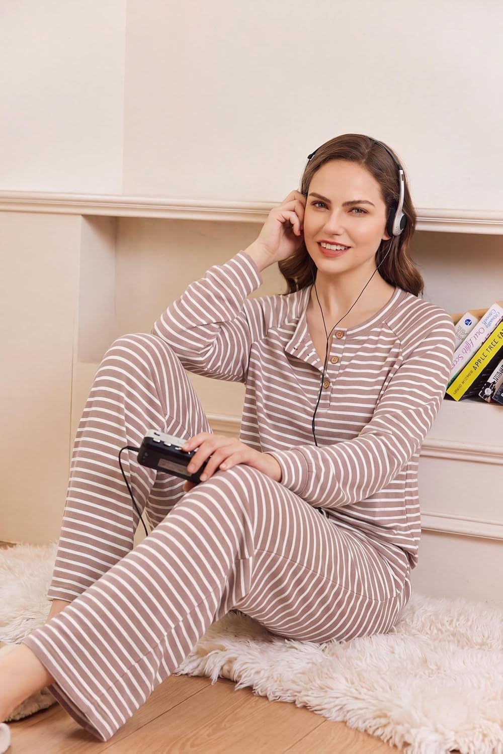 image:imageEkouaer Pajamas for Women Set Soft 2 Piece Lounge Set Fall OutfitsPink Stripe