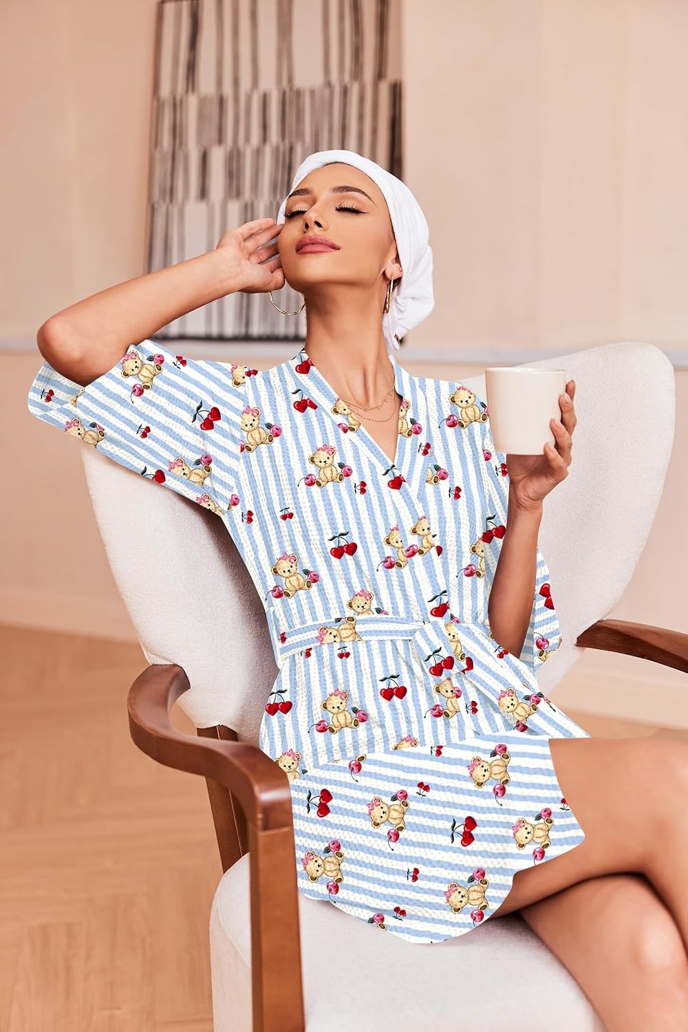 image:imageEkouaer Robes for Women Waffle Knit Bathrobe Soft Lightweight Loungewear