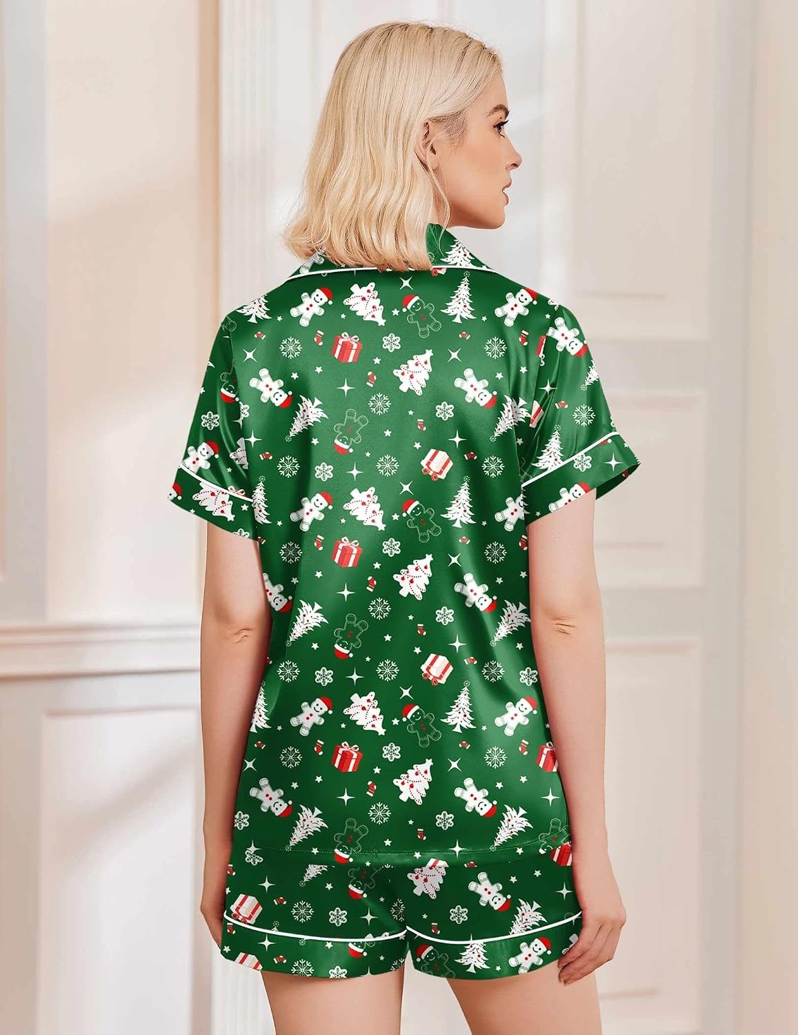 image:imageEkouaer Womens Christmas Pajamas Silk Satin Sleepwear Holiday Matching PjsChristmas Green