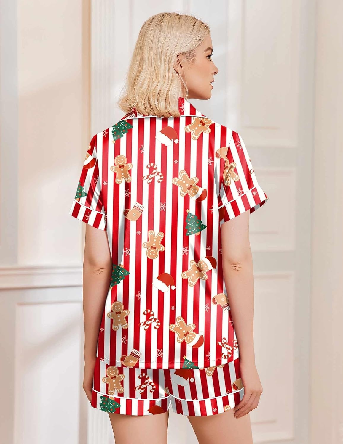 image:imageEkouaer Womens Christmas Pajamas Silk Satin Sleepwear Holiday Matching PjsChristmas Red Striped