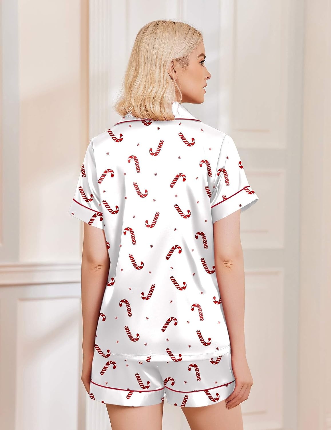 image:imageEkouaer Womens Christmas Pajamas Silk Satin Sleepwear Holiday Matching PjsChristmas White