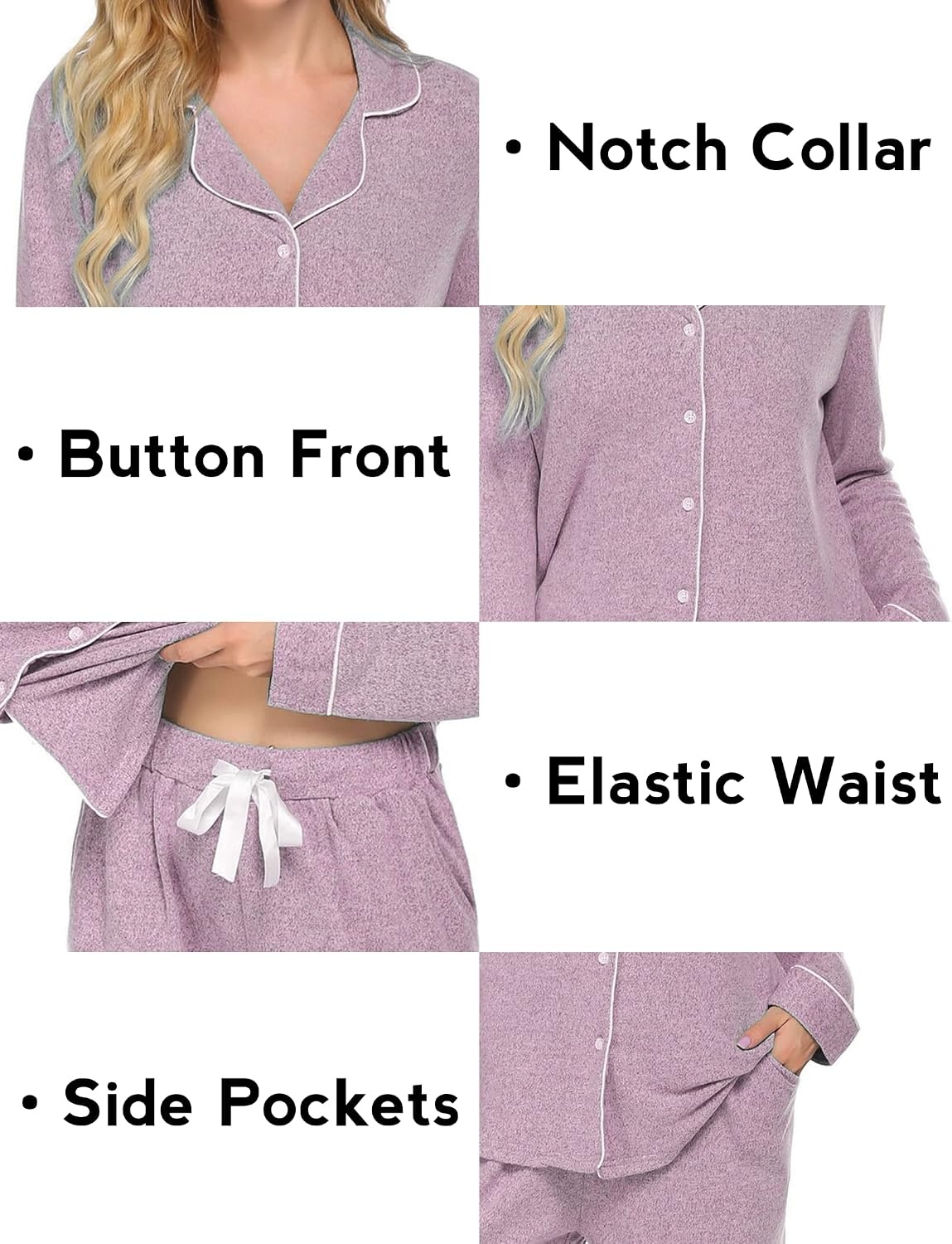 image:imageEkouaer Womens Pajamas Long Sleeve Loungewear Casual Button Down Pjs Pink