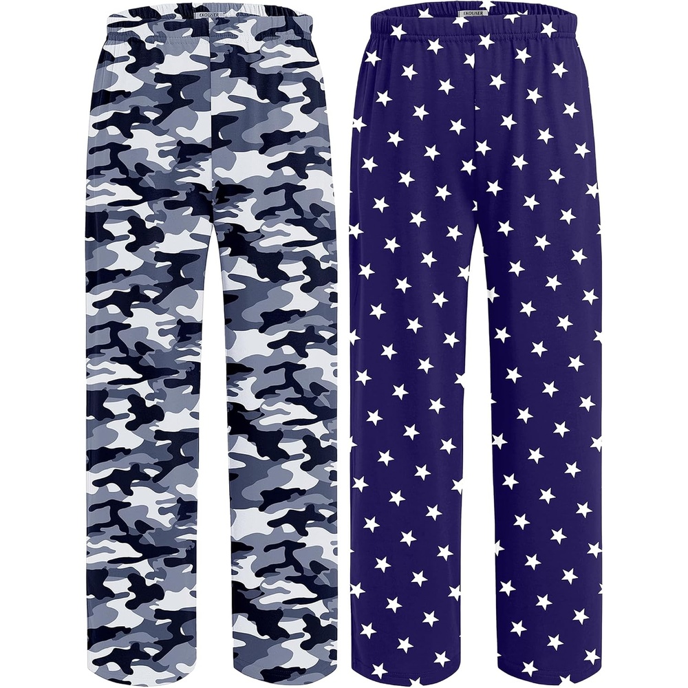 image:imageEkouaer 2 Pack Boys Pajamas Pants Soft Elastic Waist PJ Bottoms Comfy Lounge Long Pants with 2 Pockets 414 YearsCamouflage