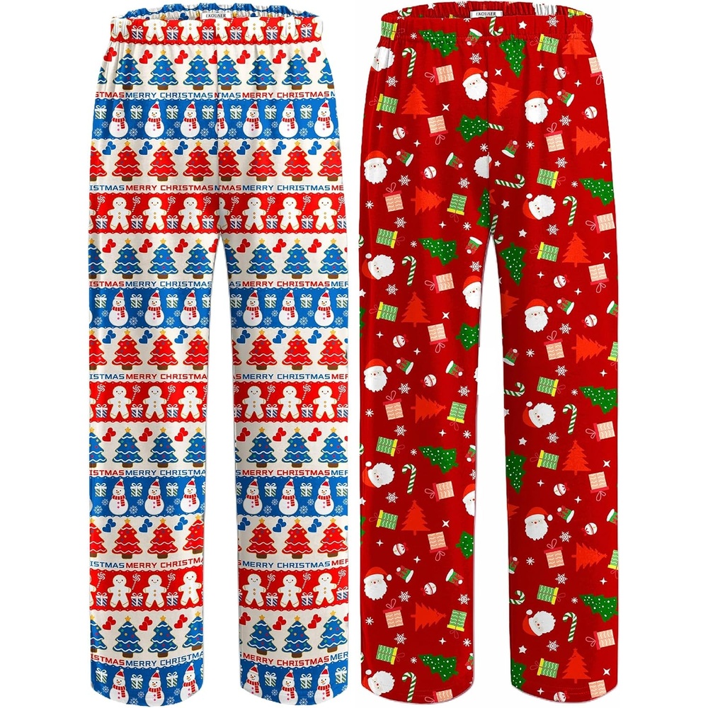 image:imageEkouaer 2 Pack Boys Pajamas Pants Soft Elastic Waist PJ Bottoms Comfy Lounge Long Pants with 2 Pockets 414 YearsChristmas