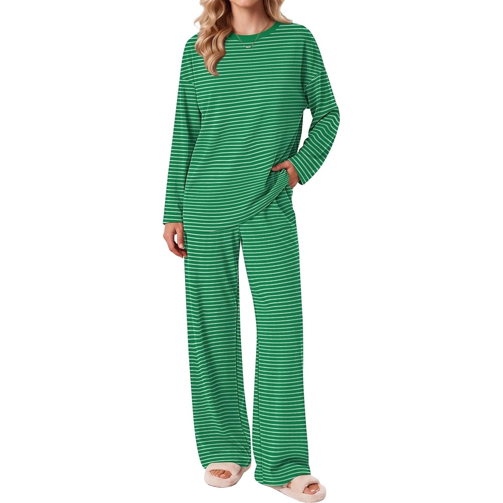 image:imageEkouaer 2 Piece Lounge Sets for Women Long Sleeve Matching Pajama SetGreen Stripes