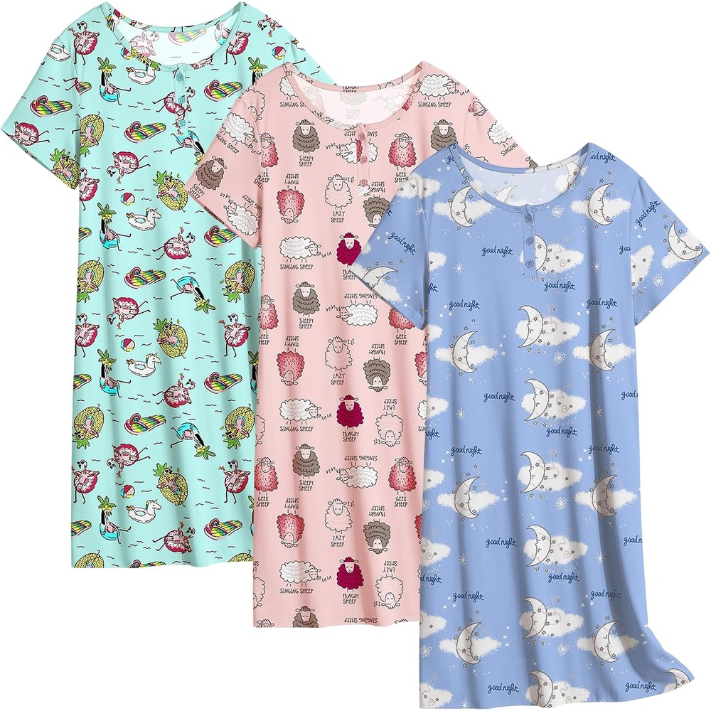 image:imageEkouaer 3 Pack Womens Sleepshirts Soft Sleepwear Short Sleeve TShirt Nightgowns Casual Sleepdress NightshirtsBeachmoonpink Sheep
