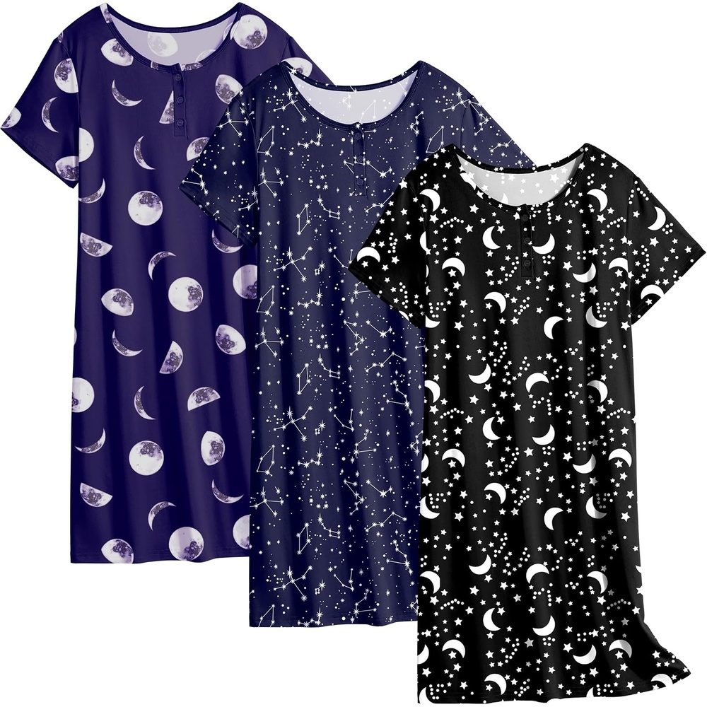 image:imageEkouaer 3 Pack Womens Sleepshirts Soft Sleepwear Short Sleeve TShirt Nightgowns Casual Sleepdress NightshirtsMoonstarconstellation