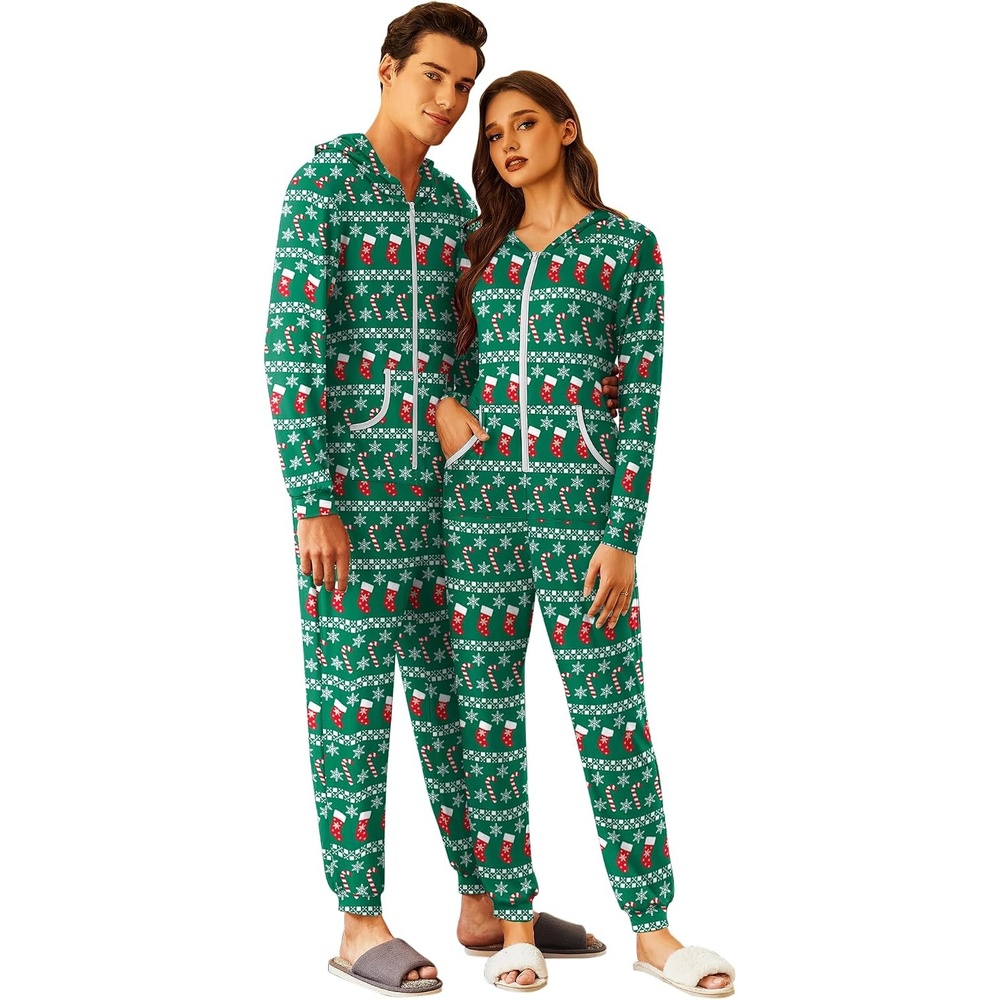 image:imageEkouaer Christmas Matching Onesie for Couples Adult Hooded PajamasChristmas Socks