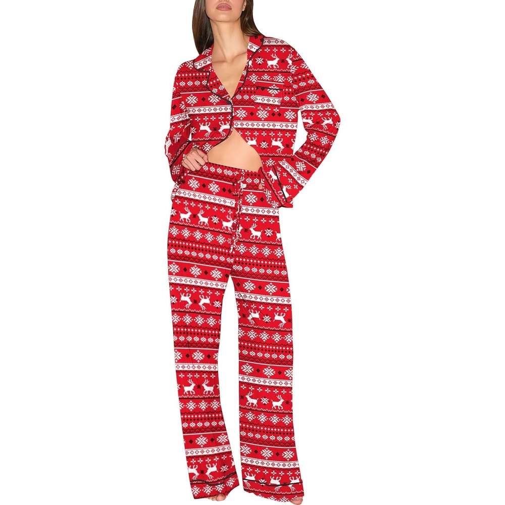 image:imageEkouaer Christmas Pajamas Womens Long Sleeve Holiday Matching Pjs SetChristmas Red