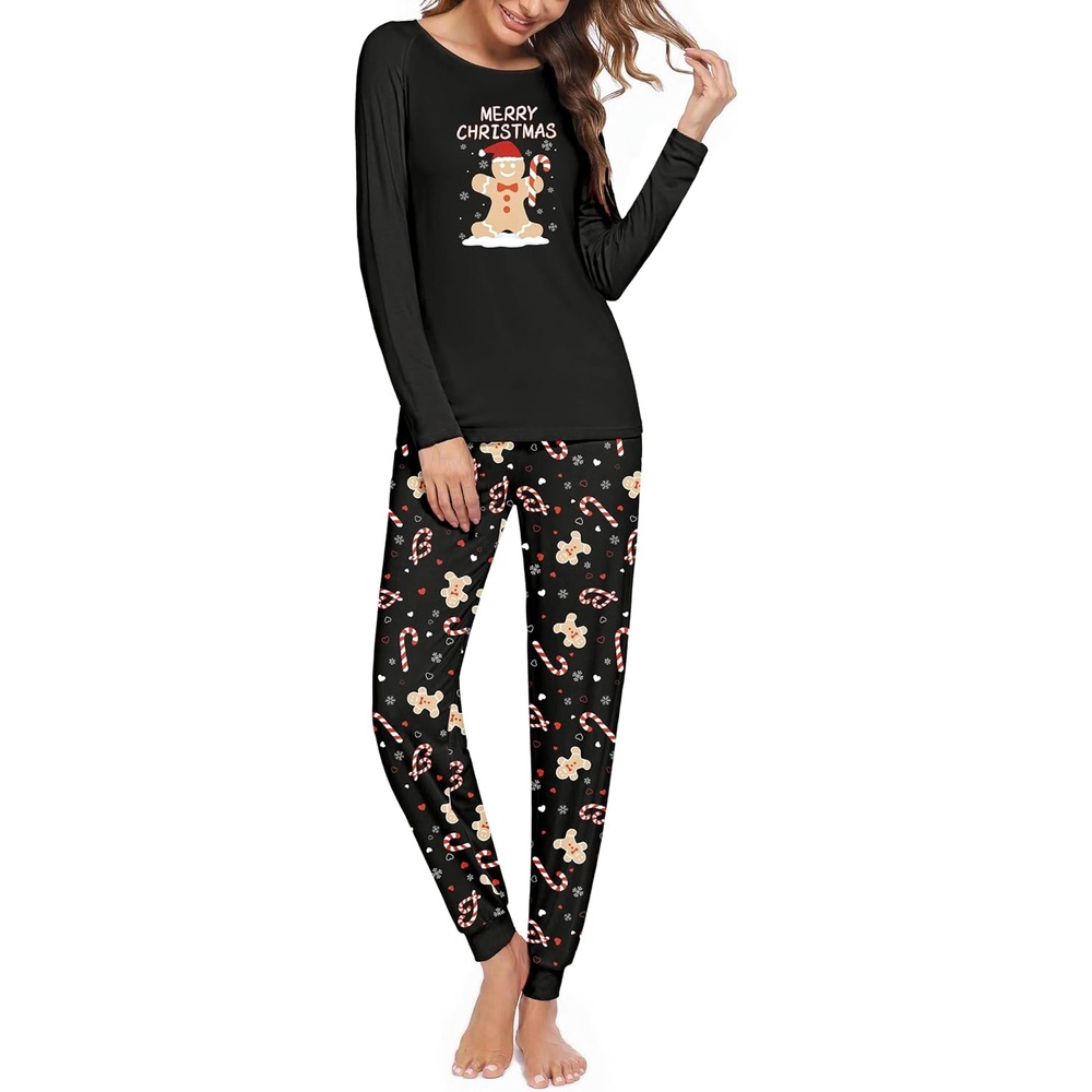 image:imageEkouaer Christmas Pajamas for Women Cute Print Long Sleeve Pj Lounge SetChristmas Gingerbread