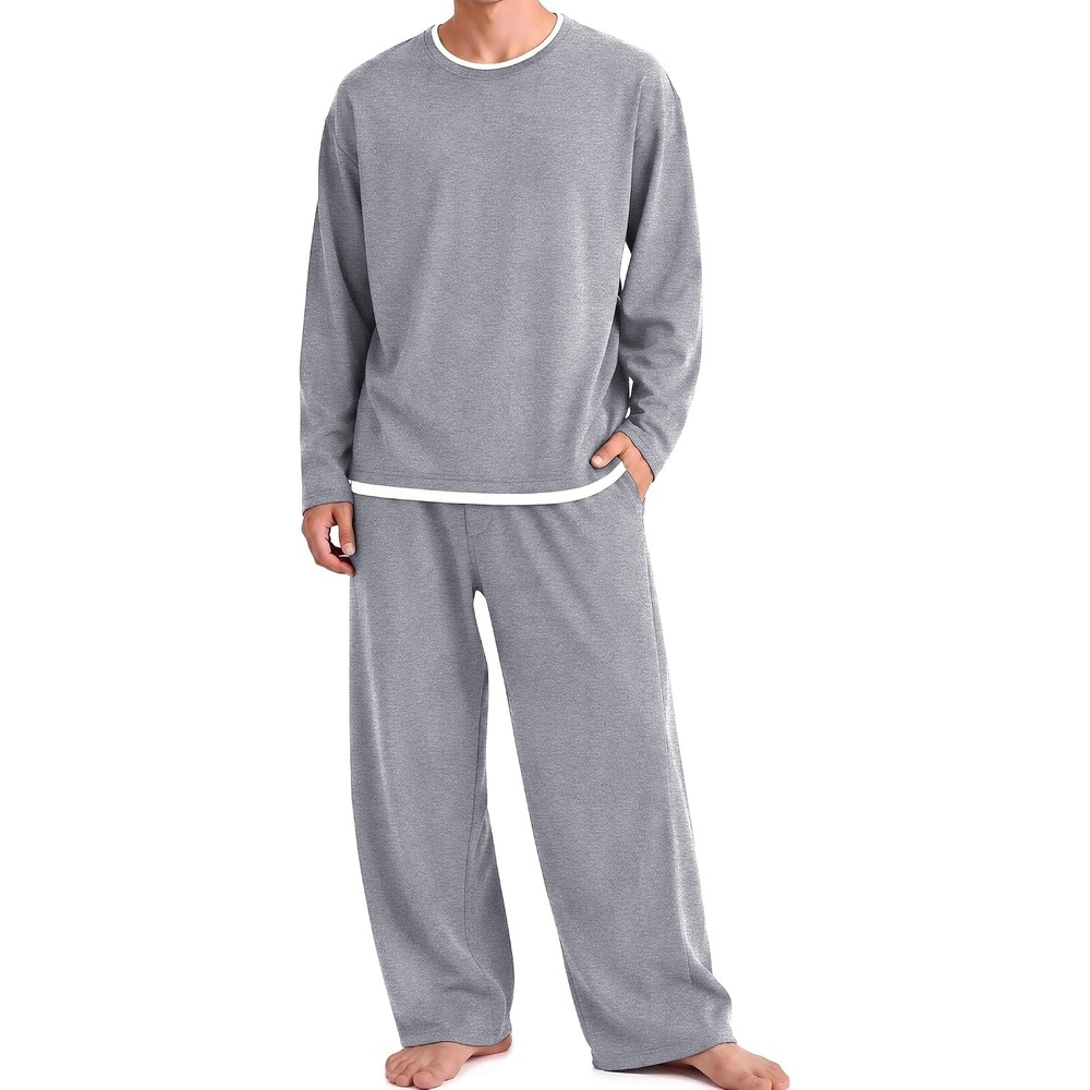 image:imageEkouaer Mens Pajamas Set Soft Long Sleeve Pjs Top and Pants Loungewear SetsLight Grey