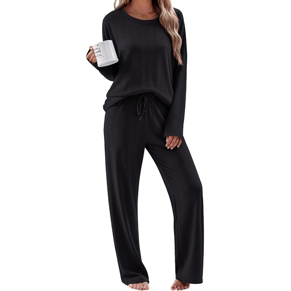 image:imageEkouaer Pajama Set Womens Soft Pjs 2 Piece Long Sleeve Lounge SetsBlack