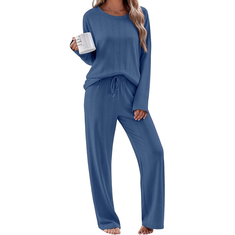 image:imageEkouaer Pajama Set Womens Soft Pjs 2 Piece Long Sleeve Lounge SetsGreyblue