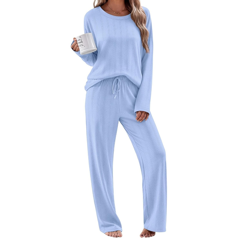 image:imageEkouaer Pajama Set Womens Soft Pjs 2 Piece Long Sleeve Lounge SetsIce Blue