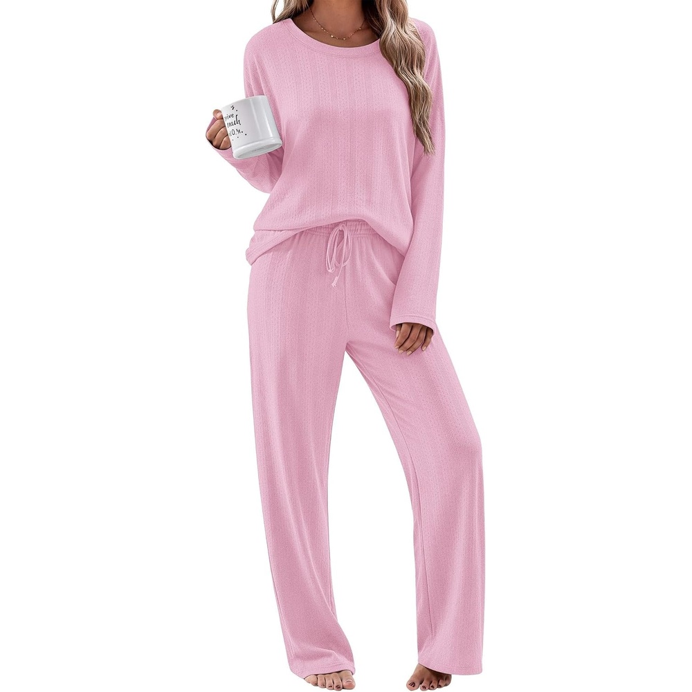 image:imageEkouaer Pajama Set Womens Soft Pjs 2 Piece Long Sleeve Lounge SetsPink
