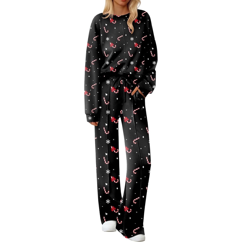 image:imageEkouaer Pajama Sets Women 2 Piece Long Sleeve Sleepwear Cozy Pjs LoungewearChristmas Black Candy