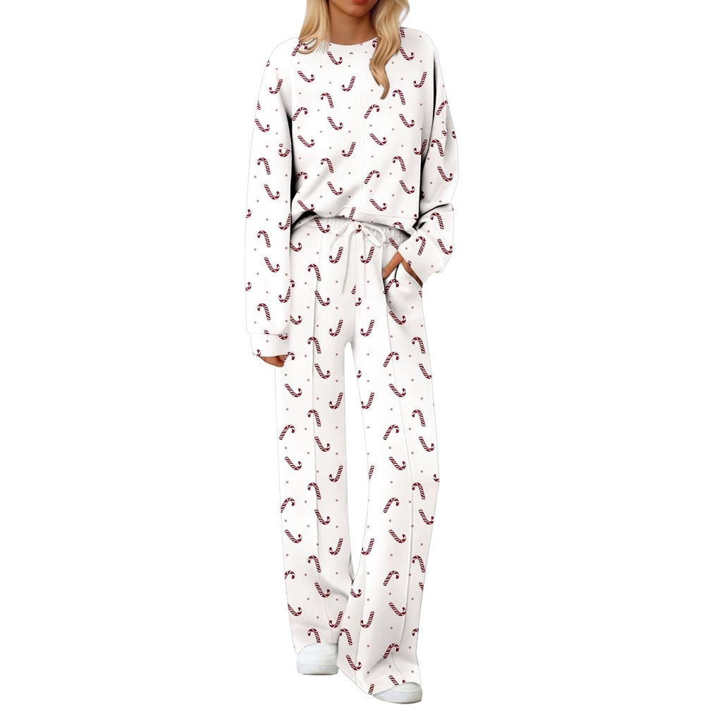 image:imageEkouaer Pajama Sets Women 2 Piece Long Sleeve Sleepwear Cozy Pjs LoungewearChristmas White