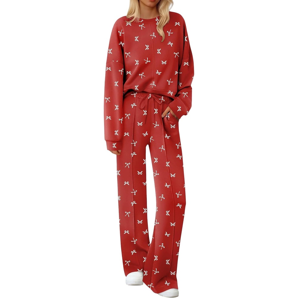 image:imageEkouaer Pajama Sets Women 2 Piece Long Sleeve Sleepwear Cozy Pjs LoungewearRed Bow Knot
