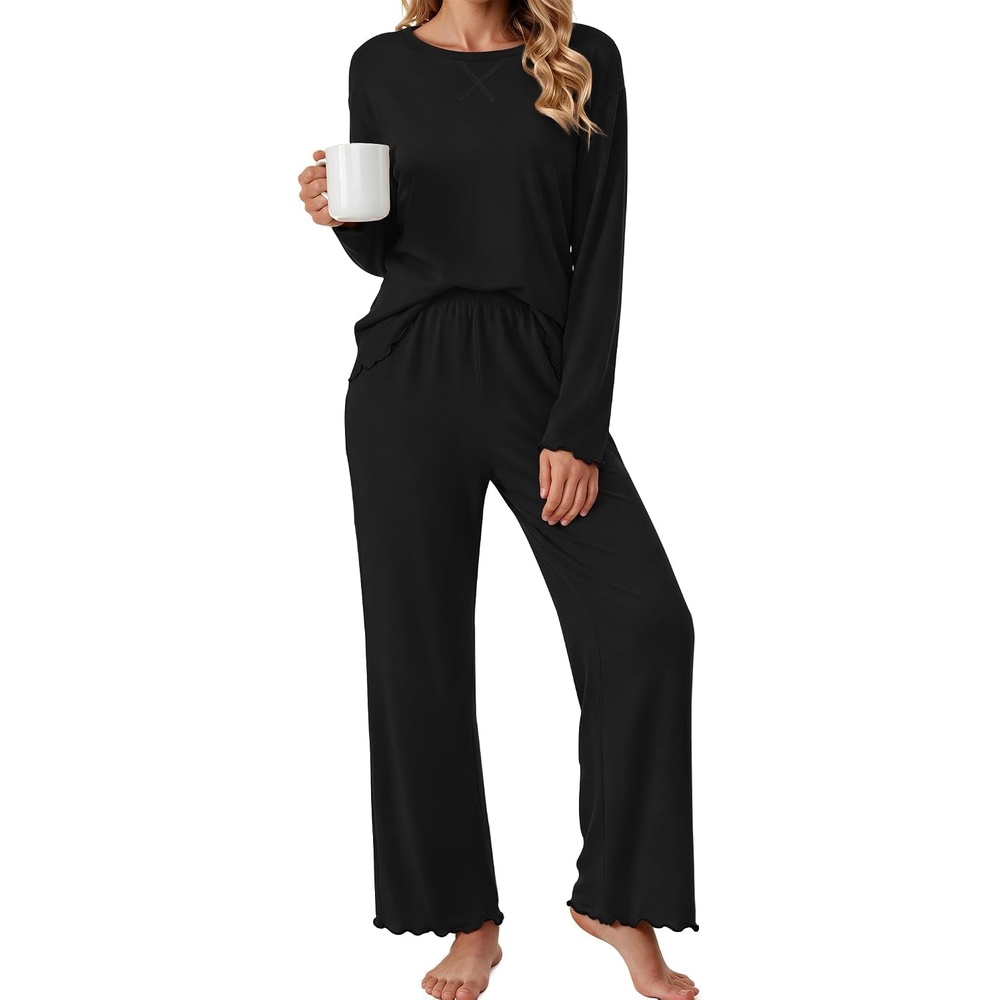 image:imageEkouaer Pajamas for Women Set Long Sleeve 2 Piece Lounge Sets Fall Soft PjsBlack