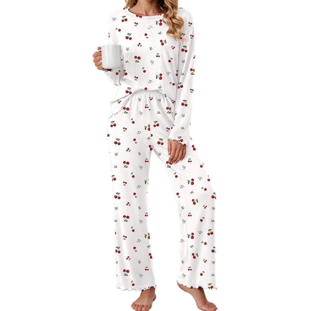 image:imageEkouaer Pajamas for Women Set Long Sleeve 2 Piece Lounge Sets Fall Soft PjsCherry