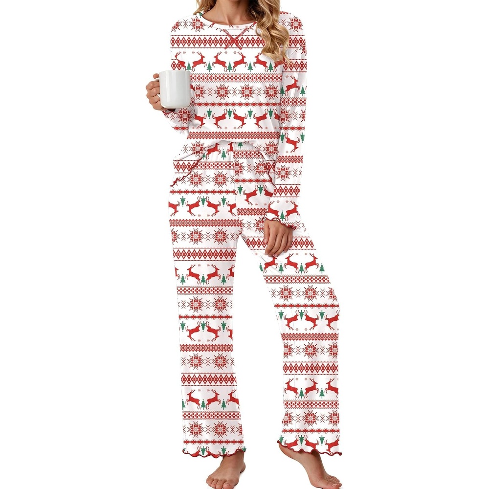 image:imageEkouaer Pajamas for Women Set Long Sleeve 2 Piece Lounge Sets Fall Soft PjsRed Elk Chrismas