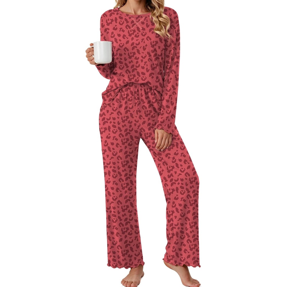 image:imageEkouaer Pajamas for Women Set Long Sleeve 2 Piece Lounge Sets Fall Soft PjsRed Leopard