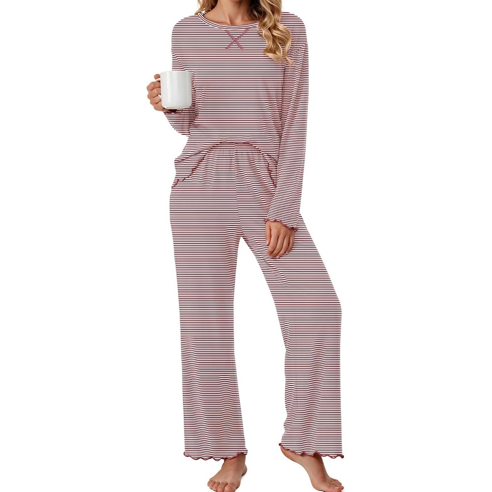 image:imageEkouaer Pajamas for Women Set Long Sleeve 2 Piece Lounge Sets Fall Soft PjsRed and White Stripes