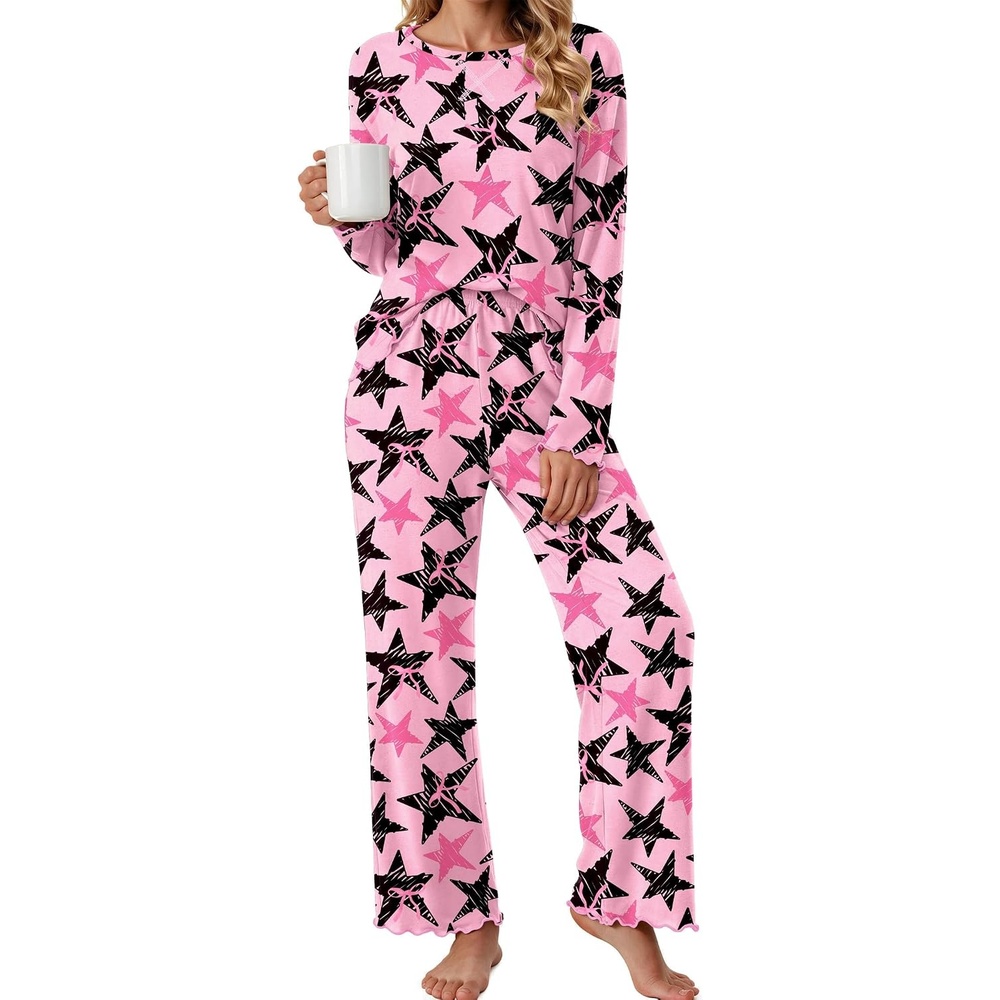 image:imageEkouaer Pajamas for Women Set Long Sleeve 2 Piece Lounge Sets Fall Soft PjsStars and Bows