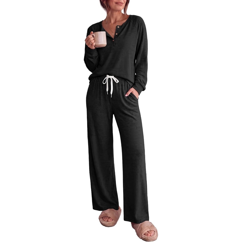 image:imageEkouaer Pajamas for Women Set Soft 2 Piece Lounge Set Fall OutfitsBlack