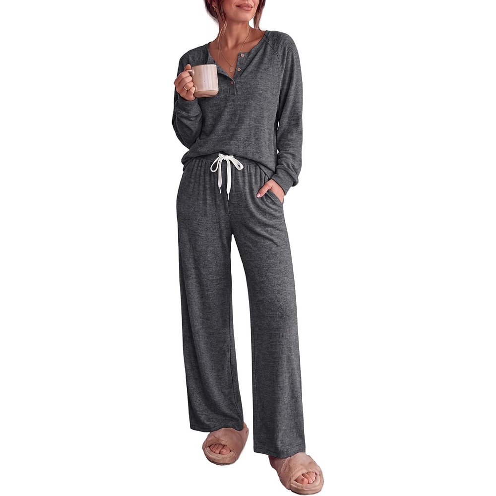 image:imageEkouaer Pajamas for Women Set Soft 2 Piece Lounge Set Fall OutfitsDak Grey