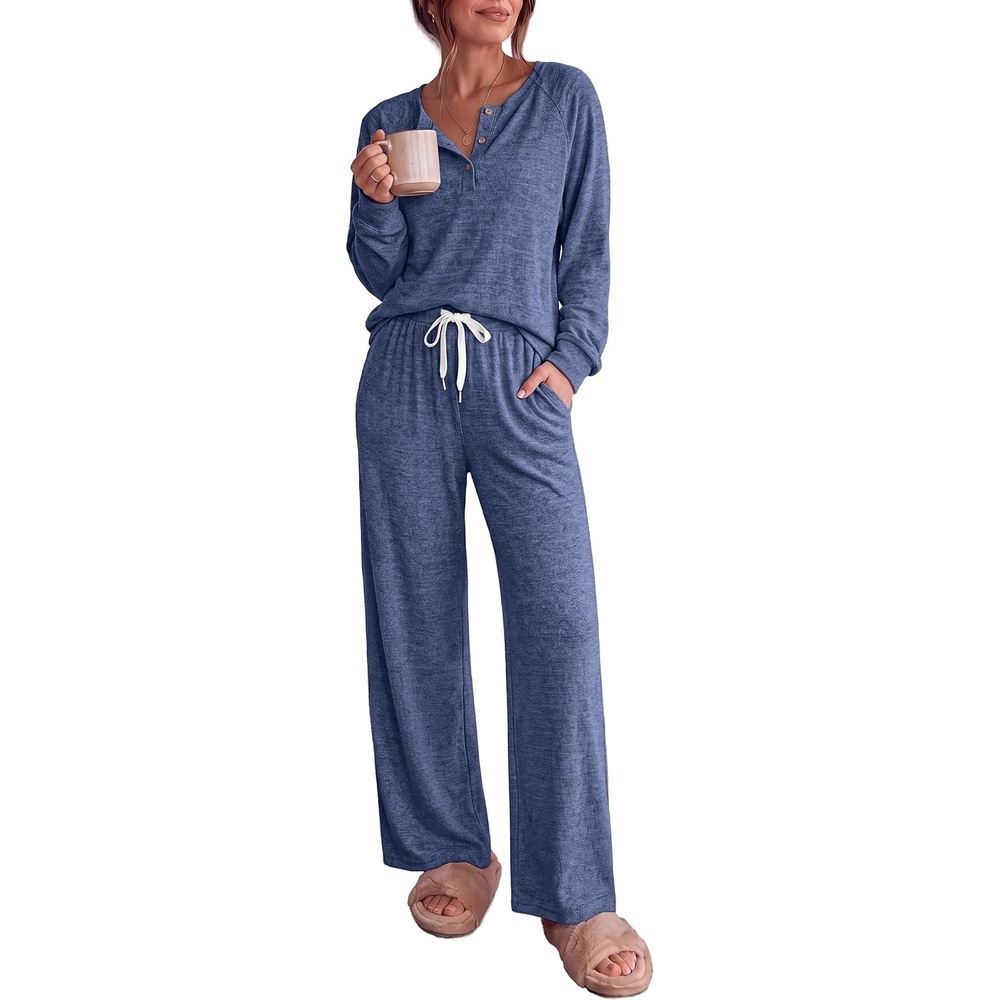image:imageEkouaer Pajamas for Women Set Soft 2 Piece Lounge Set Fall OutfitsDeep Navy Blue