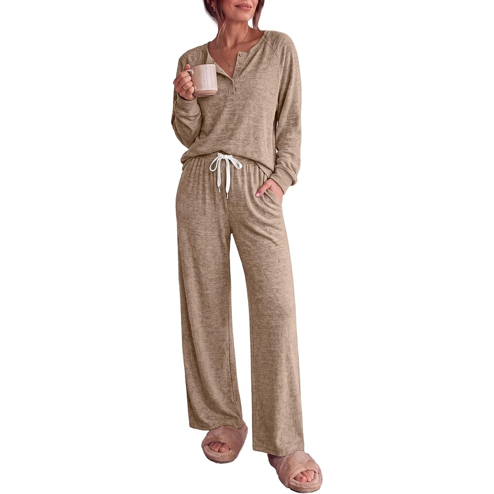 image:imageEkouaer Pajamas for Women Set Soft 2 Piece Lounge Set Fall OutfitsLight Brown