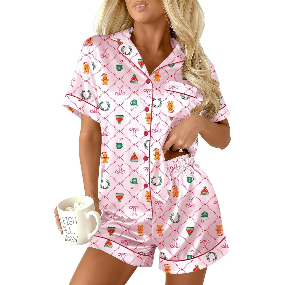 image:imageEkouaer Womens Christmas Pajamas Silk Satin Sleepwear Holiday Matching PjsChristmas Pink